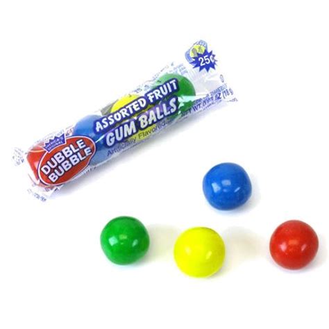 Dubble Bubble Assorted Fruit Flavored Gumballs 4 Ball Tube All City Candy