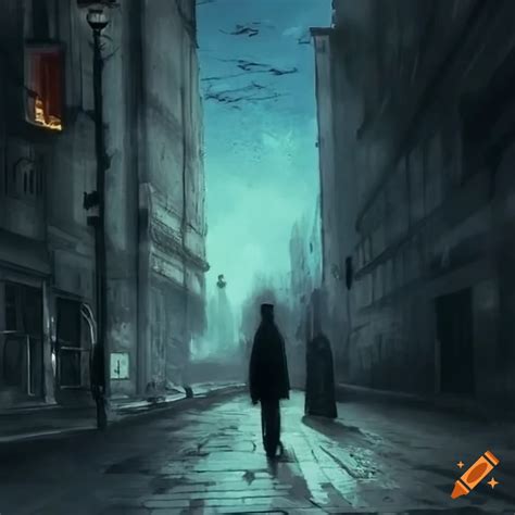 Silhouetted Man Walking On Empty Street