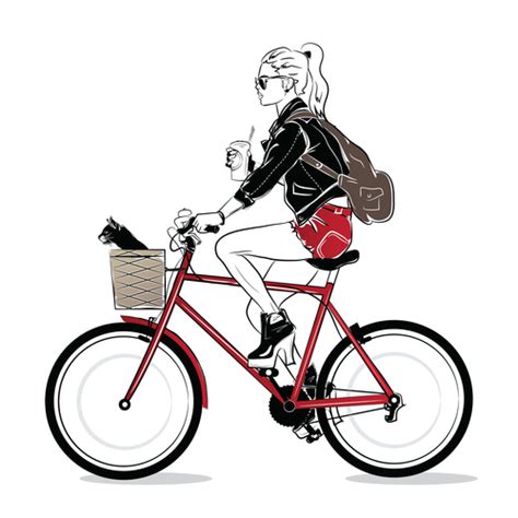 Girl Riding Bicycle Art Illustration Vector Design Free Download