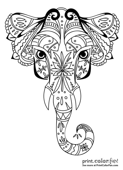 Ornamental Elephant Design Coloring Page Print Color Fun