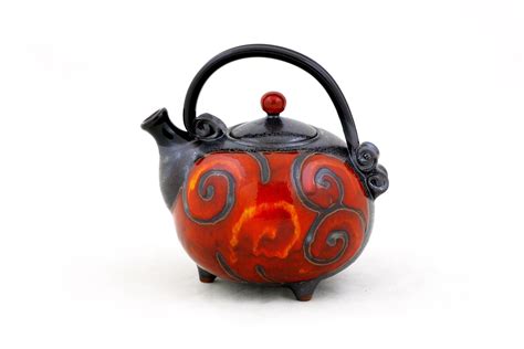 red pottery teapot handmade ceramic kettle wheel thrown etsy ceramic teapots pottery