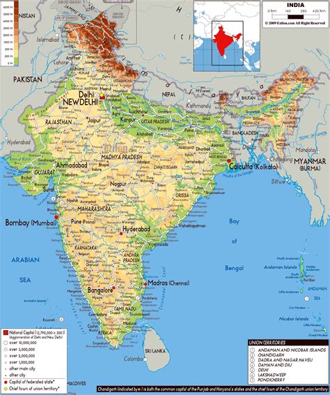 Large Physical Map Of India With Roads Cities And Airports India