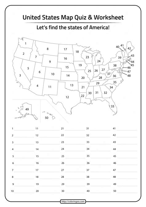 50 States Quiz Printable