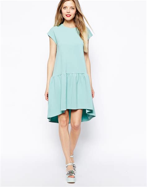 Asos Shift Dress With Dropped Waist In Texture In Green Lyst