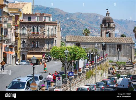 Town Centre Piazza Taormina Messina Province Sicily Italy Stock