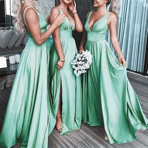 Superkimjo Mint Green Bridesmaid Dresses Long 2019 Satin A Line V Neck