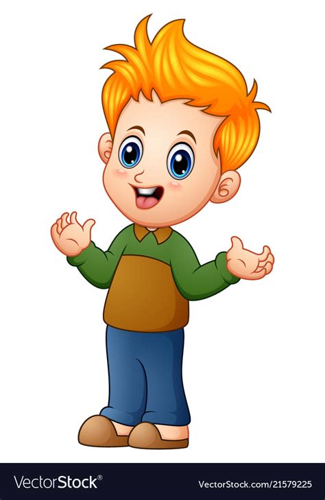 Cartoon illustrations are usually childlike in nature: Cute little boy cartoon Royalty Free Vector Image