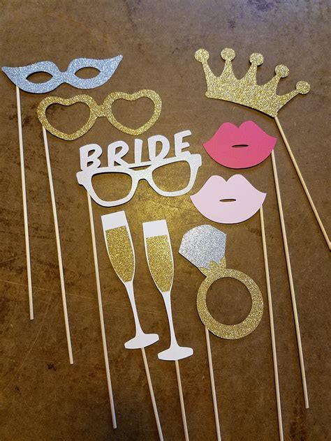 Bridal Shower Photo Booth Props 9 Piece Set Glitter Photo Etsy