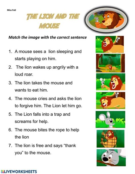 The Lion And The Mouse Interactive Worksheet Lion And The Mouse