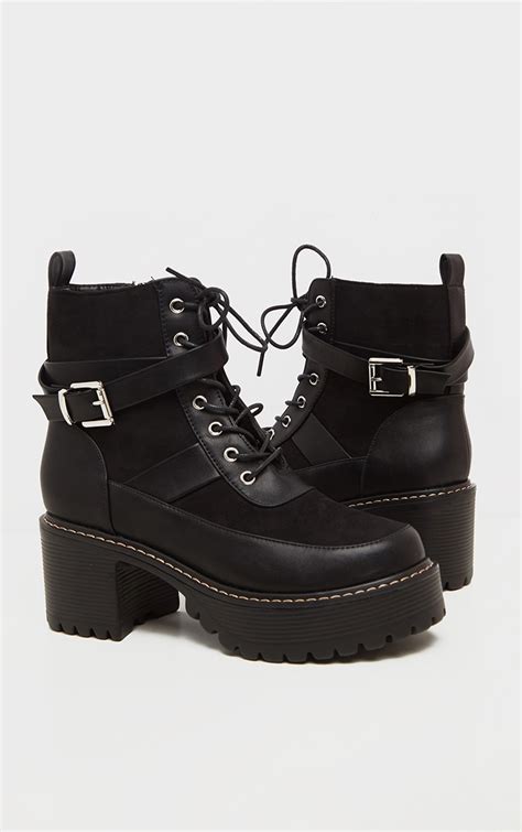 Black Cleated Platform Ankle Lace Up Ankle Boot Prettylittlething Usa
