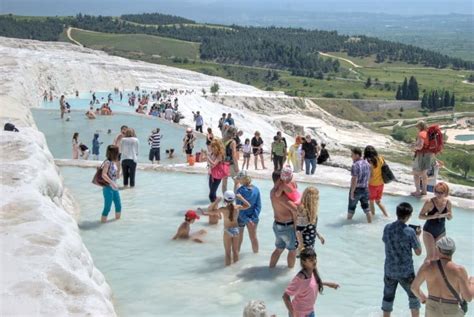 Pamukkale In Turkey And Hierapolis Ancient City Museum And Hot Springs