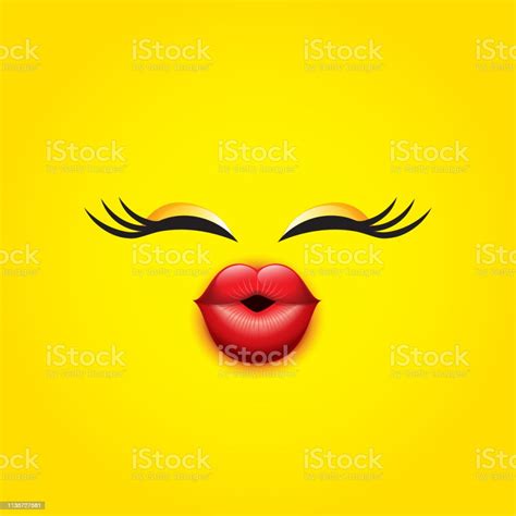 Cute Kissing Face Emoticon Emoji Smiley Isolated On Yellow Background