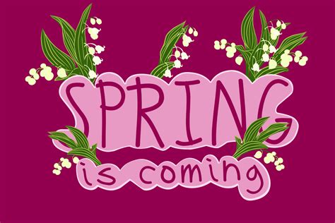 Spring Is Coming Poster Or Card With Bouquet Of Flowers And Hand