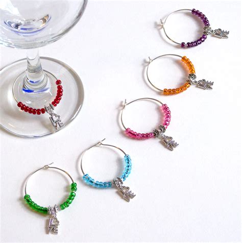 Love Wine Charms Set Of 6 Hostess T Wine Lover S T Wine Glass Charms Wine Glass