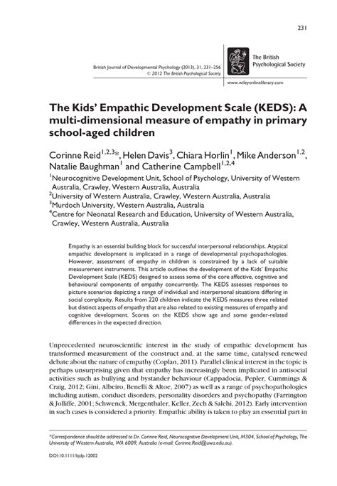 Pdf The Kids Empathic Development Scale Keds A Multi‐dimensional