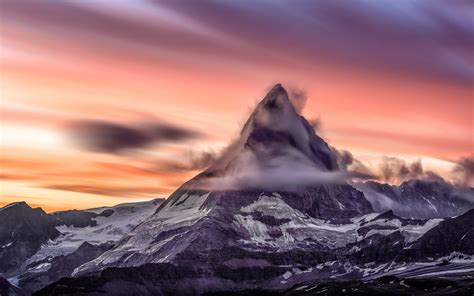 Nature Mountain Sunset Landscape Clouds Long Exposure Matterhorn Switzerland Alps