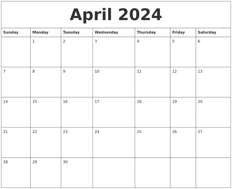 April 2024 Calendar Printable Free 2024 Calendar Printable
