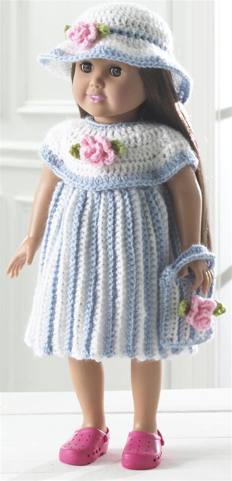 Summer romper pattern for dolls. 18" Doll Owl T-Shirt Dress, Hat & Purse Crochet Pattern ...