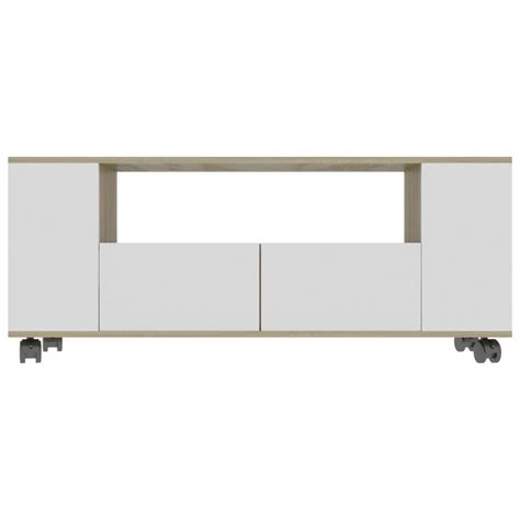 TV-Schrank Weiß Sonoma-Eiche 120 x 35 x 43 cm Spanplatte ...