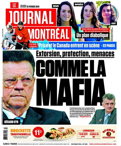 Journal Le Journal De Montréal Canada Les Unes Des Journaux De