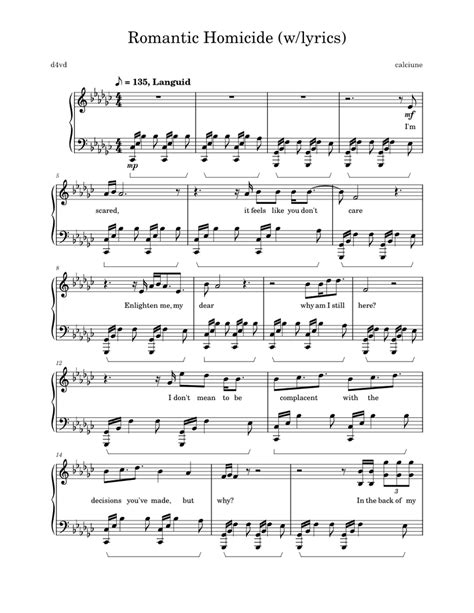 Romantic Homicide W Lyrics D4vd Sheet Music For Piano Solo Easy