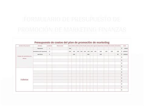 Plantilla De Excel Formulario De Presupuesto De Promoción De Marketing