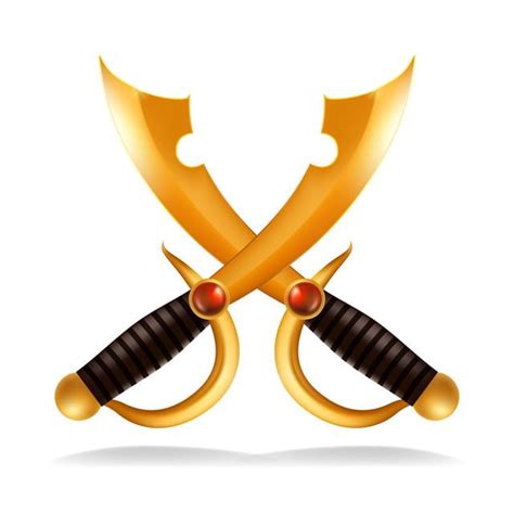 Oro Cruzado Espada Sable Vector Dorado Brillante Arma Poder Seguridad Proteger Símbolo Aislado
