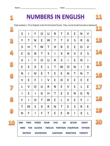 Numbers In English Word Search Puzzle Teaching Resources