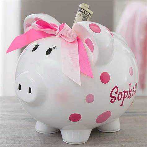 Personalized Piggy Bank For Girl Pink Polka Dot