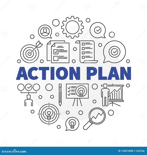 Vector Action Plan Round Illustration In Thin Line Style Stock Vector