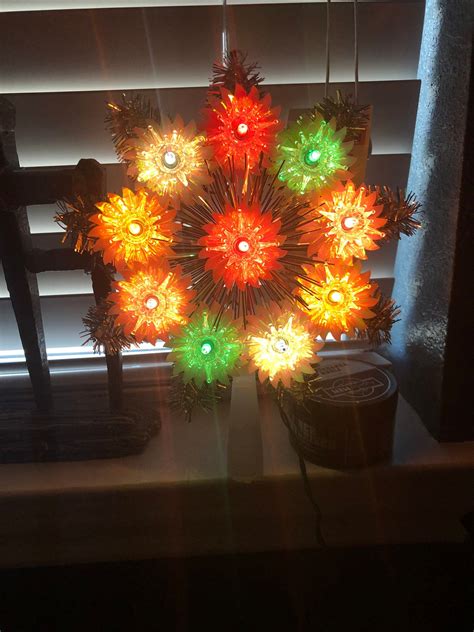 Vintage Multicolored Tinsel Star Tree Topper 11 Lights 85 Etsy