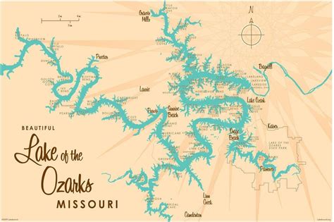 Lake Of The Ozarks Map Giclee Art Print Poster By Lakebound