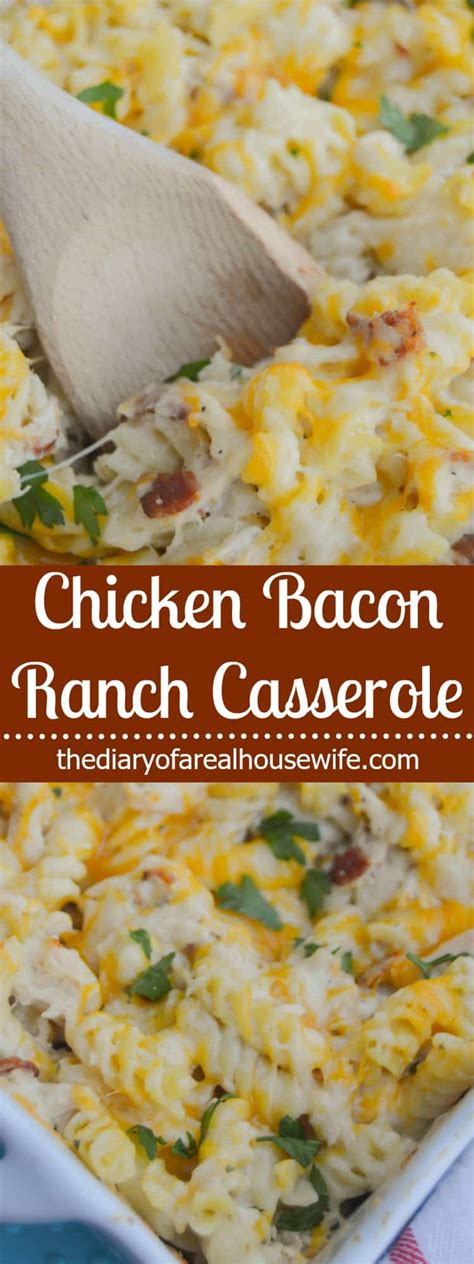 This chicken bacon ranch casserole is inspired by favorite pizza toppings. Chicken Bacon Ranch Casserole - The Diary of a Real Housewife