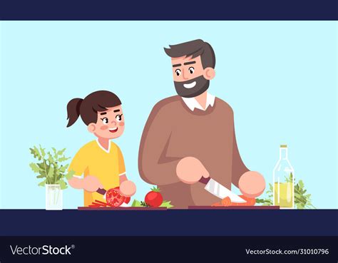 Father And Daughter Cooking Together Semi Flat Vector Image