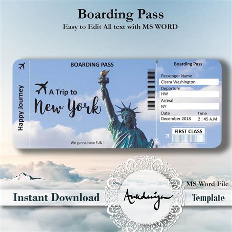 De Billets à New York De Téléchargement De Airline Ticket Digital De Billets Davion Carte