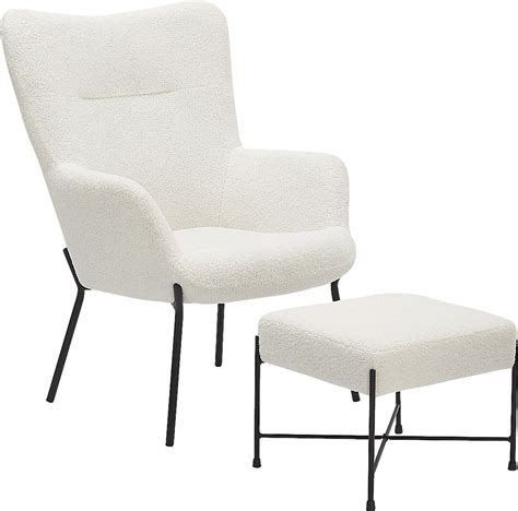 Morlaix White Polyester Fabric Accent Chair With Ottoman Rooms To Go