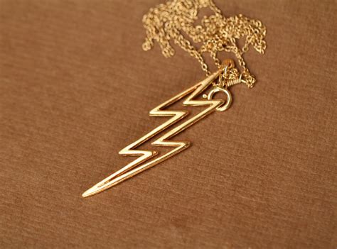 Lightning Bolt Necklace Gold Thunder Bolt Pendant Layering Necklace A 14k Gold Vermeil