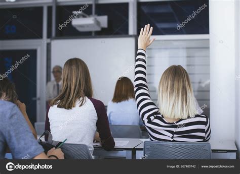 High School Student Rising Hand Answer Question Stock Photo By