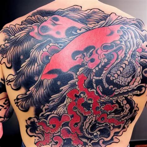 Photograph Of A Japanese Back Tattoo Colourful Ink Stable Diffusion