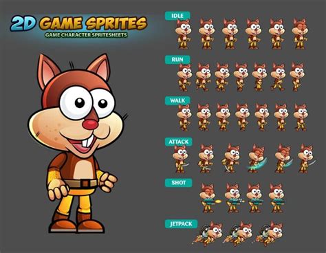 Squirrel 2d Game Character Sprites By Dionartworks Codester