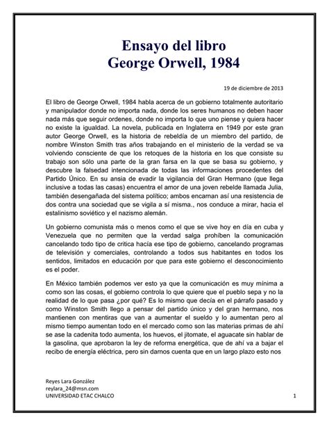 Ensayo Del Libro George Orwell 1984