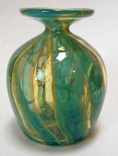 Mdina Art Glass Vase Malta Maltese Michael Harris Turquoise Yellow Gold Signed Glass Decor