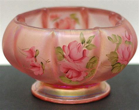 Vintage Fenton Pink Stretch Glass Iridescent Velva Rose Melon Etsy