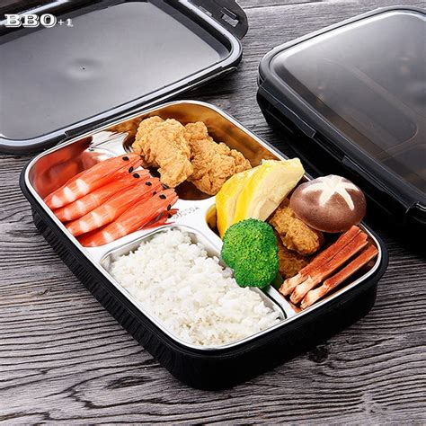 Portable Black Japanese Bento Lunchbox Stainless Steel Thermal Lunch