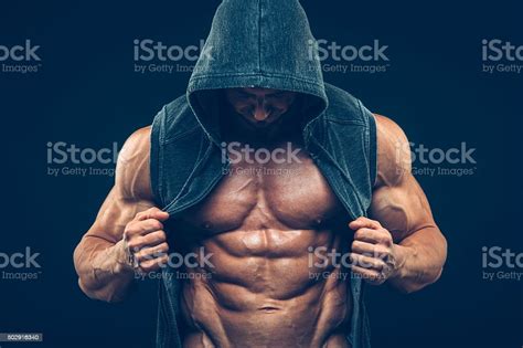 Man With Muscular Torso Strong Athletic Men Fitness Model Torso Stock