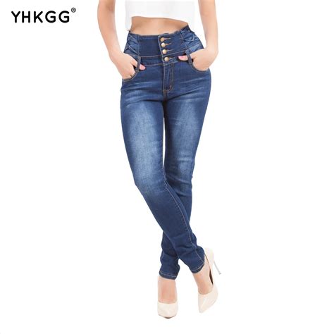 Yhkgg New Fashion With High Waist Jeans Denim Jeans Womens Four Button Skinny Pencil Denim Pants