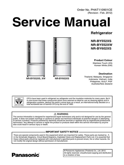 Panasonic Freezer Nr By552 Service Manual Refrigerator Manufactured