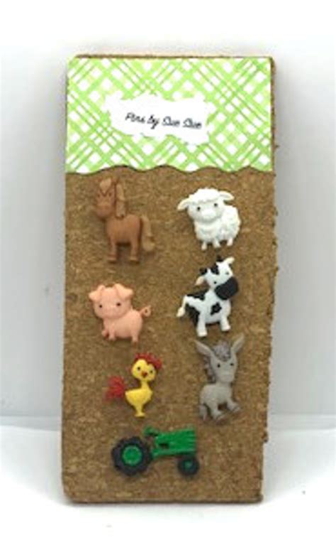 Farm Animals And Tractor Push Pins Or Magnets X 7 Cubicle Etsy