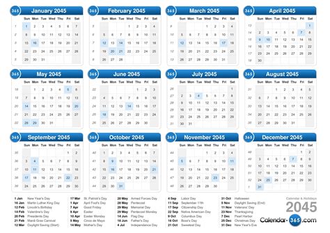 2045 Calendar