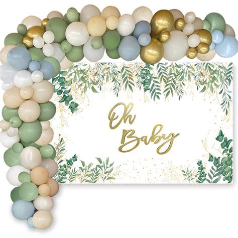 Buy Sage Green Baby Shower Decorations Oh Baby Backdrop With Sage Green
